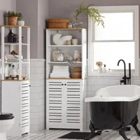SoBuy BZR44-W Badezimmer Hochschrank Aufbewahrungsschrank Badschrank mit 3 Fächern und 2 Lamellentür Bücherregal Küchenschrank BHT ca: 60x160x30cm