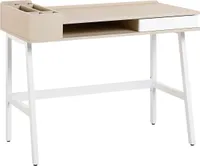 BELIANI Schreibtisch Weiß mit Braun 100 x 55 cm mit Viel Stauraum Modern