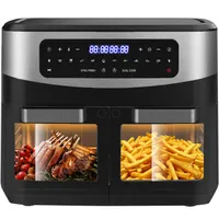Heißluftfritteuse Doppelkammer Airfryer 12L-Heissluftfriteuse XXL Friteuse mit Sichtfenster,  2 Fächer, 10 Programmen, Sync Finish & Dual Cook, 2600W