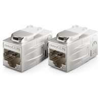 deleyCON 2 Stück CAT 7 Kupplung Keystone Metall 2x RJ45 Buchse Verbinder für RJ45 Patchkabel 600 MHz 10 Gbps LAN DSL Ethernet und Nutzbar als Keystone - Silber