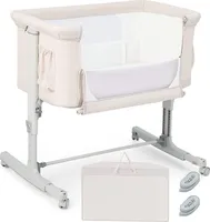 COSTWAY 3 in 1 Beistellbett & Babywiege & Reisebett, 5-stufig Höhenverstellbares Babybett, 10° Neigung, Kinderbett inkl. Matratze, Tragetasche, Stubenwagen für Babys bis 9kg belastbar (Beige)
