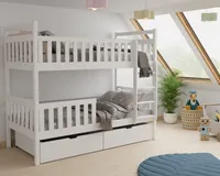 Etagenbett »Hochbett Kinderbett MICO für 2 Kinder 90x200 Weiß aus Massivholz« (Set, Bett mit Lattenrost, 2 Schubladen, Leiter und Rausfallschutz)