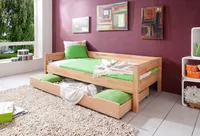 Relita Einzelbett Nik mit Bettkasten in Buche massiv, natur lackiert, Liegefläche 90x200 cm, mit Bettkasten
