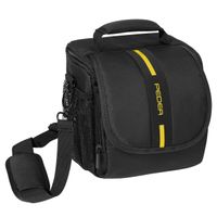 PEDEA DSLR-Kameratasche "Essex" Fototasche für Spiegelreflexkameras mit wasserdichtem Regenschutz, Tragegurt und Zubehörfächern, Gr. M schwarz/gelb