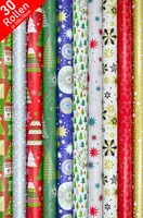 30 Rollen Geschenkpapier Weihnachten Verpackung Weihnachtsgeschenkpapier Geschenkverpackung Geburtstag Feier Papier Mix 200x70cm