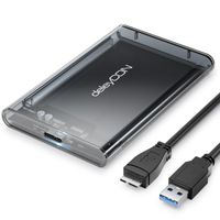 deleyCON SSD Festplattengehäuse USB 3.0 für 2,5“ Zoll SATA 3 SSD / HDD / 7mm / 9,5mm SATA III Festplatten Externes Gehäuse UASP [Transparent Grau]