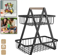 UISEBRT Obstkorb 2 Stöckig Obst Etagere Obstschale Metall Obstschalen Obst Stander Dekorativer Obstkorbhalter für Küche Obst Gemüse Snacks 27x17x30cm