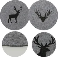 LS-LebenStil 2x Filz Tischset Platzset Hirsch Grau 38cm Rund Platzdeckchen Platzmatte