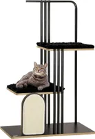 PawHut Kratzbaum 128 cm Katzenbaum mit Kissen Kletterbaum mit Kratzbrett, Katzenkratzbaum mit 2 Plattformen, Katzenmöbel, Stahl, Schwarz