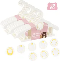 Homewit 30-teilig ausziehbare Kinderkleiderbügel mit Stapelbaren Bärchen-Haken, 29 cm bis 37 cm ausziehbare Babykleiderbügel, 100% aus neues Kunststoff Ideal für Baby und Kind, Weiß