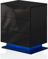 Nachttische mit LED-Lichtern und Ladestation,Hochglanz Beistelltisch Organizer Einheit Sofatisch Weiß Nachtkästchen Kommode 50x35x68cm