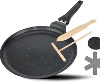DIVORY Crepe Pfanne Induktion 28 cm, Pfannkuchenpfanne mit Teigverteiler und Holzschaufel, Induktion beschichtet, Palatschinken