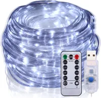10M LED Lichterkette Weiß PVC IP67 Wasserdicht Innen Außen Garten Party Weihnachten Beleuchtung Deko, 8 Modi Fernbedienung Timer USB