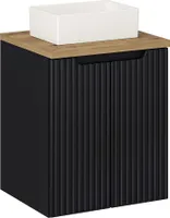 Waschtisch 50cm, in schwarz mit Eiche, gerillte Front, NEWPORT-56-BLACK