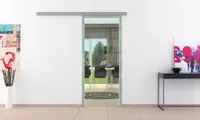 Glasschiebetür 1025x2050 mm Klarglas Sadora Basic-System komplett Alu-Laufschiene und Edelstahl-Muschelgriffen Schiebetür aus Sicherheitsglas für Wohnzimmer Esszimmer