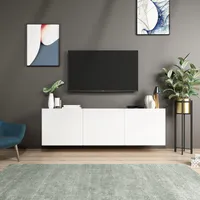 Skye Decor, White- WhiteESH, Weiß, TV-Schränke, 44x150x31 cm, 100% Melaminbeschichtete Partikelplatte
