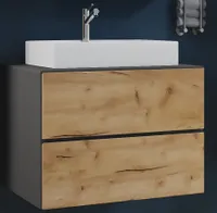 LendasS Unterschrank mit Waschbecken 80 cm Anthrazit, Honig Eiche Nachbildung.