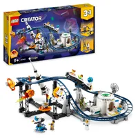LEGO 31142 Creator 3-in-1 Weltraum-Achterbahn, Bausatz einer Spielzeug-Kirmes mit funktionierenden Wägen, umbaubar in frei fallenden Fallturm oder Karussell mit Raketen und leuchtenden Steinen