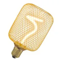 Čtvercová LED žárovka OSRAM DECOR se spirálovým vláknem, čiré bezolovnaté sklo zlaté barvy, 3,5 W, příjemná teplá bílá 818, 170 lm/1800 K, závit E27, stmívatelná, průměr 100 mm.