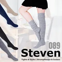 STEVEN 089 Dámské podkolenky z vlny pro dívky Dlouhé jezdecké ponožky zimní - šedé - 35-37
