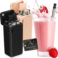 AVANA Wiederverwendbare Edelstahl Strohhalme 2er Set Faltbare Silikon Trinkhalme Umweltfreundlich BPA-Frei Zusammenklappbar mit Reinigungsbürste und Magnetbox (Schwarz & Rosa)