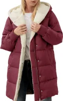 ASKSA Damen Wintermantel Lang Warm Daunenjacke Winterjacke Laessig Fleecejacke Outdoor Casual Kapuzenmantel (Weinrot,S)
