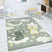 Kinderteppich Teppich Kinderzimmer Spielmatte Rutschfest Stern Wolke Mond Grau Weiß Grösse 80x150 cm