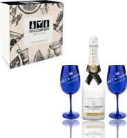 Moet Geschenkset - Moet & Chandon ICE Imperial Champagner 0,75L (12% Vol.) + 2er-Set Champagner Gläser in Blau- [Enthält Sulfite]