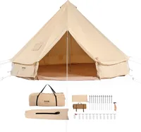 VEVOR Glockenzelt 4 x 2,5 m Jurten Zelt TC-Baumwolle und robusten Eisenstangen mit einer PVC-Bodenplane Campingzelt 6 Personen Familienzelt 8 Fenster Gruppenzelt für Outdoor-Abenteuer