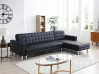 Ecksofa mit Schlaffunktion - Ecke wechselbar - Kunstleder - Schwarz - WILLIS II