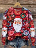 ASKSA Damen Weihnachtspullover Lustig 3D Drucken Weihnachten Sweatshirt Langarm Print Rundhals Niedlich Kapuzenpullover Weihnachtspulli Damen Xmas Pullover,D Rot,L