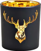 Kerzenglas schwarz mit Hirsch-Motiv in Gold-Optik 2 Stk.