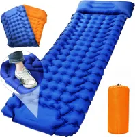 Isomatte, Camping Isomatte, Ultraleichte aufblasbare Isomatte mit eingebauter Fußpumpe, Doppelseitige farbige Luftmatratze mit Kissen, Blau & Orange