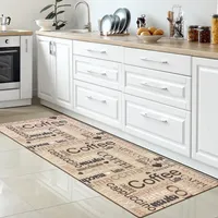 Küchenläufer I beige I schwarz braunem Schriftzug Coffee Cappuccino Espresso Macchiato Größe - 80 x 300 cm