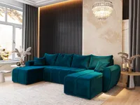 Masseno Ecksofa MADISON U mit Schlaffunktion U-Form, Sofa mit Bettkasten, Wohnzimmersofa, Couch, Soffa, Bettsofa, Couchgarnitur- Blau, KRONOS 09