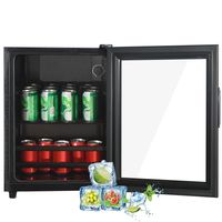 Merax Kühlschränke Getränkekühlschrank Flaschenkühlschränke, 55L Minikühlschrank mit Gefrierfach, Glastür und LED-Beleuchtung, Kühl- und Gefrierfunktion, 55 cm hoch und 40 cm breit, freistehend