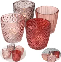 LS-LebenStil 4´er Set Glas Teelichthalter Retro Rosa Rose 7cm Teelichtglas Windlichthalter Kerzenhalter Kerzenglas Kerzenständer für Teelichter