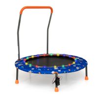 COSTWAY Ø92 cm Kindertrampolin, Mini Trampolin mit LED-Beleuchtung & abnehmbarer Griff Blau