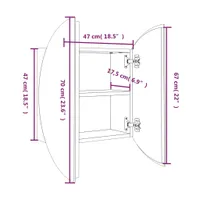 vidaXL Badezimmerschrank mit Rundem Spiegel & LED Grau 47x47x17,5 cm
