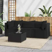 vidaXL 4dílná zahradní souprava s polštáři Black Poly Rattan