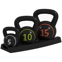 HOMCOM Kettlebell, 2.2kg, 4.5kg, 6.8kg činka s míčem, sada 3 závaží s míčem pro gymnastiku, silový trénink, černá barva