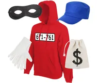Panzerknacker Kostümset - Roter Hoodie mit Mütze, weißen Handschuhen, schwarzer Maske und Geldbeutel - Perfekt für Karneval, Fasching und Mottopartys, Größe wählen:XXL