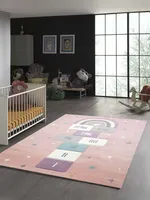 Kinderteppich Spielteppich mit Sternen in Rosa Größe - 160 cm Rund