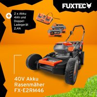 FUXTEC 40V Akku Rasenmäher FX-E2RM46 mit 2x20V Akku 4Ah und Ladegerät  46cm Schnittbreite