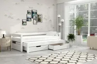 thematys Jugendbett Kinderbett mit Ausziehbett 2 Schubladen 90x200cm inkl. 2 Matratzen in weiß Kinderbett aus Kiefernholz