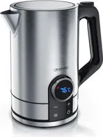 Arendo Wasserkocher Edelstahl, 1,7 Liter 2200W mit Temperatureinstellung und LED-Display, Modell DIVINE, Silber