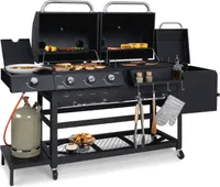 Klarstein Gasgrill mit Smoker, Gasgrill mit 4 Brenner, 13,5kW Edelstahl-Gasgrill, BBQ Gasgrill für Balkon & Garten, Grill für Gas & Kohle, Gasgrills mit 4 Brenner & Thermometer