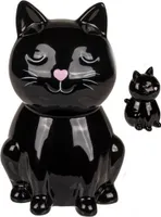 Keramik Spardose Katze schwarz mit Schloss