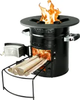AREBOS Raketenofen Inkl. Grillpfanne aus Gusseisen mit Tragetasche Dutch Oven BBQ Rakete Holzofen Camping Campingkocher Campinggrill Campingausrüstung