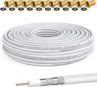 hb-digital 30m Koaxialkabel HQ 135dB 4-Fach geschirmt Stahl Kupfer weiß + 10 F-Stecker